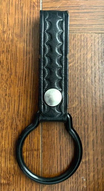 Police, Security hardly used black leather basket weave Aker  flashlight holder