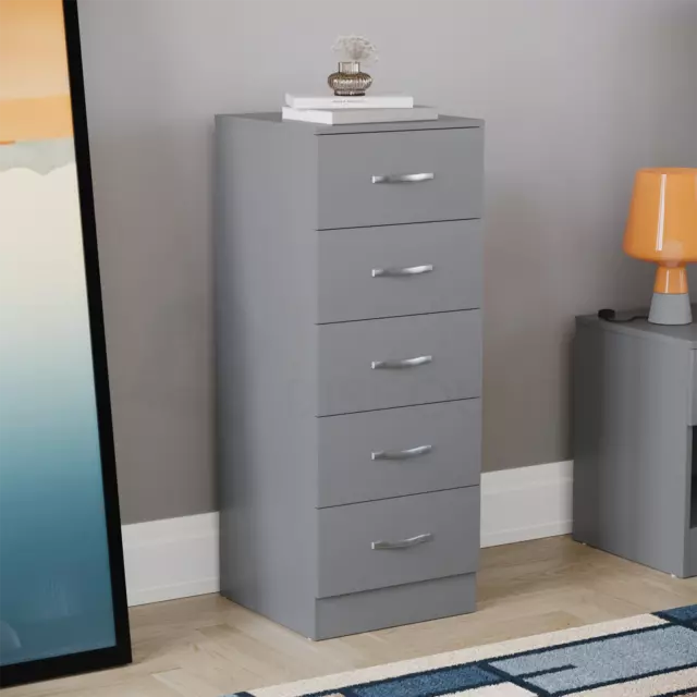 SALE 5 Drawer Narrow Chest Cabinet Modern Office Bedroom Storage Furniture Grey