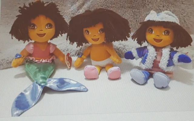 Doro The Explorer Vintage Ty Beanie Babies 3 x Plush Soft Toy Mermaid Russian