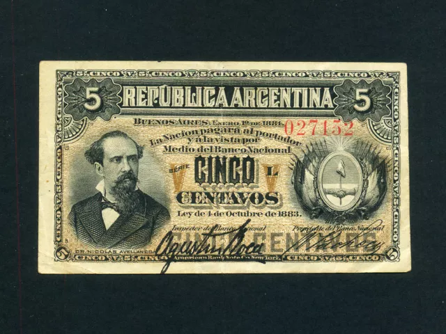 Argentina:P-5,5 Centavos,1883 * Nicolas Avellaneda * VF+ *