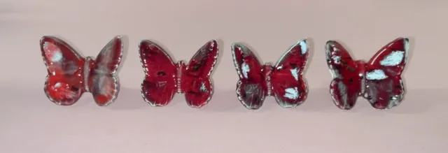 4 Red & White Speckle Drip Glaze Ceramic Butterfly  Macrame Beads 8