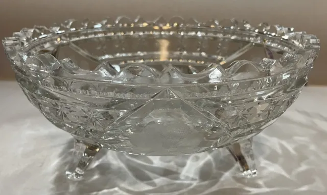 8” American Brilliant Period  ABP Intricate Cut Glass Bowl Sawtooth Flowers