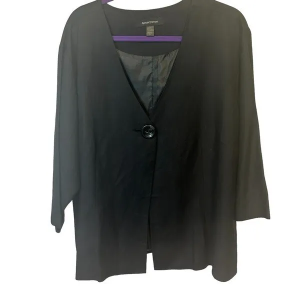 ASHLEY STEWART BLACK Linen blend plus sized 3/4 sleeve blazer size 20 W ...