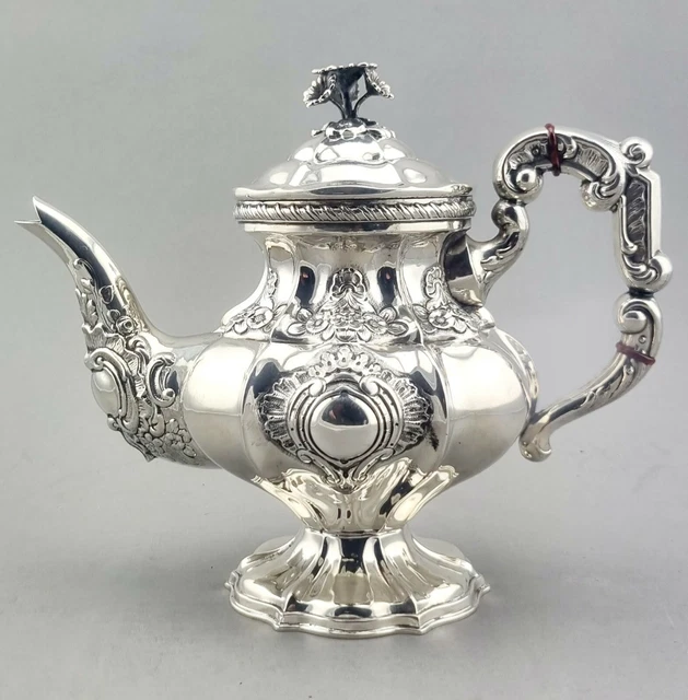 Tee Kanne 915er Silber Teekanne Spanien um 1940 Floral Dekor Rosen Espania (721)