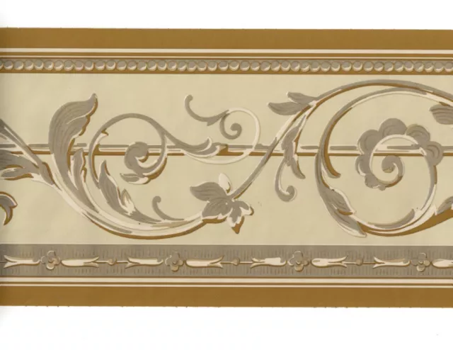 Traditional Metallic GOLD Tan Cream Acanthus Leaf Scroll Wall paper Border