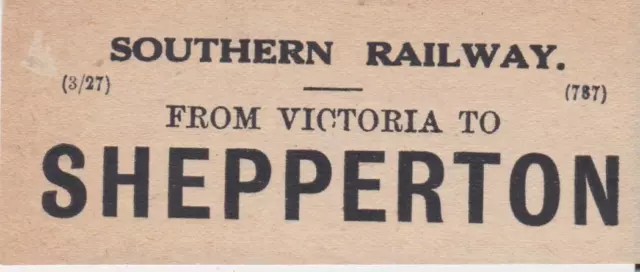 Southern Railway Luggage Label SHEPPERTON (VICTORIA 3.27)