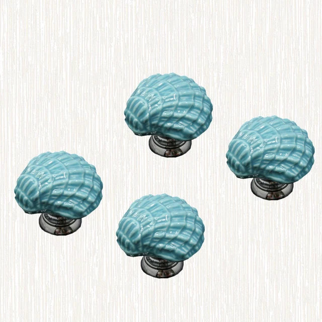 4 Pcs Ceramic Door Knob Shell Drawer Handles Dresser Drawer Pulls Cartoon 2