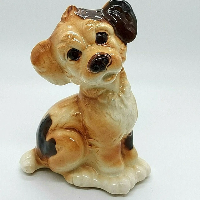 Vintage 1950s Royal Copley Ceramic Brown Puppy Dog Figurine Preowned