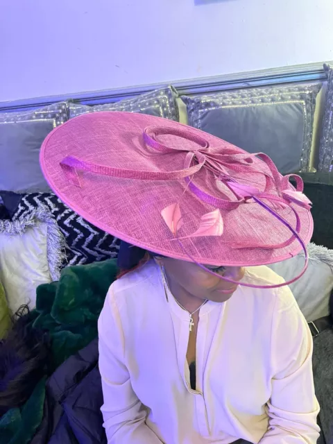 Jacque Vert Mother Of The Bride Wedding Ascot Large Pink Hat With Feathers