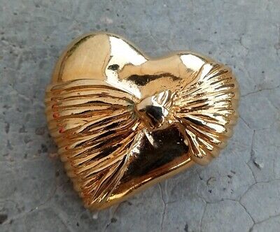 Loris Azzaro coeurs vintage Ancien broche en métal doré et argenté 