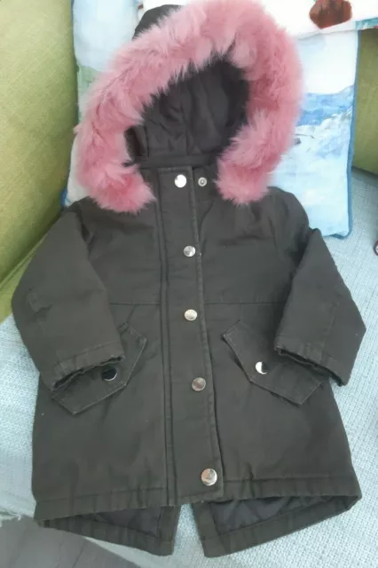 River Island Baby Girls Age 9-12 Months Coat Jacket Khaki Parka with Hood
