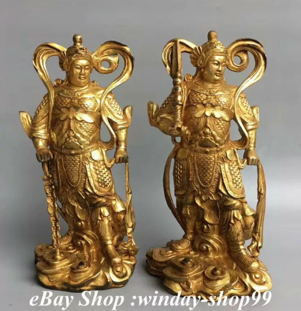 Paire de dieu Bodhisattva de protection de guerrier Wei Tuo 10 "bronze doré