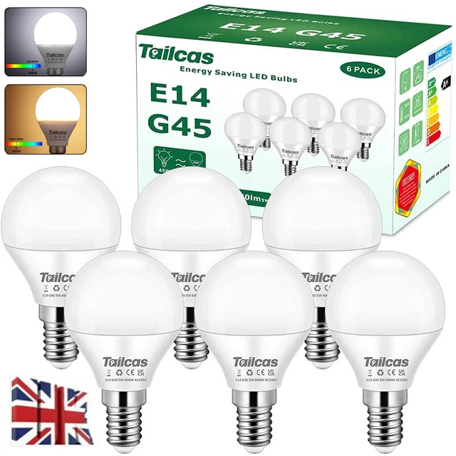 6 Pack LED 5W Bulb E14 SES Cap Golf Ball Bulbs Cool White Warm White Light Lamp