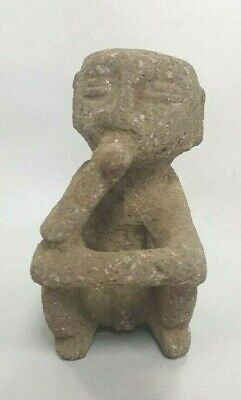 Pre-Columbian Carved Basalt Sqauting & Smoking Sukia ~ Costa Rica C. 800-1200 AD 3