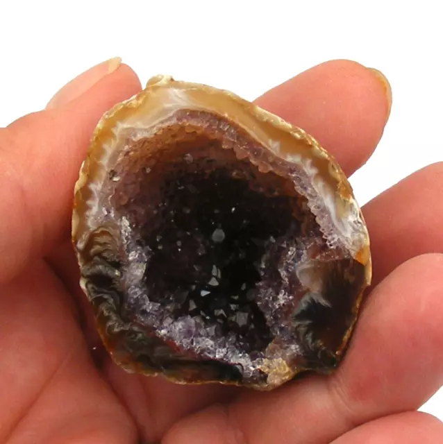 Amethyst Quartz Mini Geode Half with Feather Agate Natural Crystal 47g 5cm