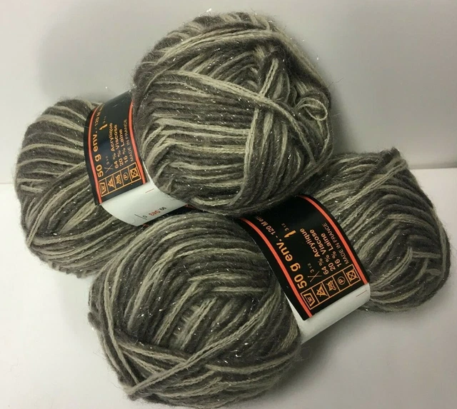 10 Pelotes De Laine Acrylique Avec Fil Lurex - Noir & Gris - Fabriqué En France - Pour Tricot Et Crochet