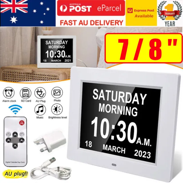 7/8'' LED Dementia Digital Calendar Clock Alarm Day/Week/Month/Year Extra Large