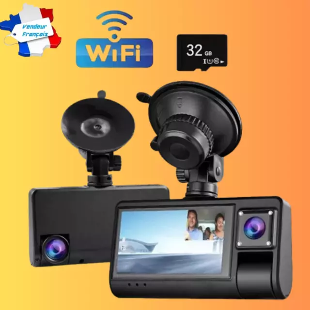 Caméra Voiture Dashcam Ecran tactile sans fil HD 1296P WiFi3 Carte 32 Gb