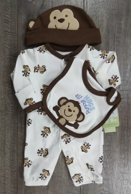 Baby Boy Clothes New Just One You Carter's Preemie 3pc Monkey Gown Outfit