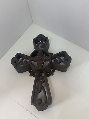 Vintage Ornate Cast Iron Metal Cross 9.5”
