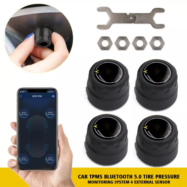 Car TPMS Bluetooth 5.0 Tire Pressure Monitoring System 4 External Sensor App