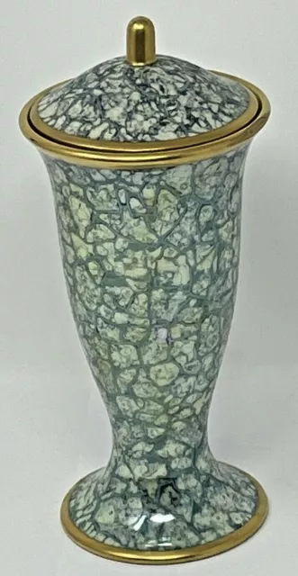 Vintage Epiag Pirkem Hammer Czechoslovakia Tall Vase Urn w/ Lid Green Gold 10"