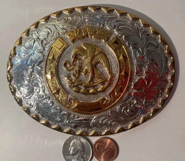 Vintage Metal Belt Buckle, Silver and Brass, Big Size, Rodeo, Cowboy, Nice Weste