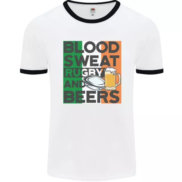 Blood Sweat Rugby and Beers Ireland Funny Mens Ringer T-Shirt