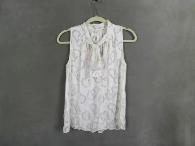 Rebecca Taylor Blouse Sleeveless Shirt Top Silk Sheer White Tie Neck 6 Women