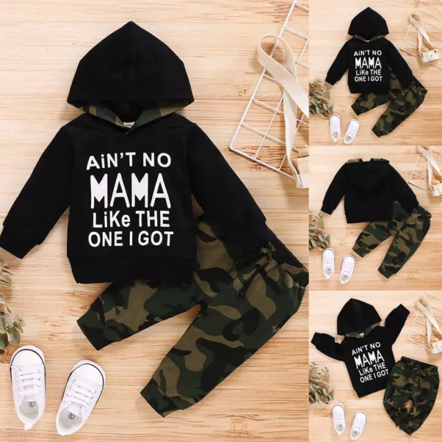 Newborn Baby Boys Clothes Letter Printed Hooded Tops Camo Pants Kids Outfits Set