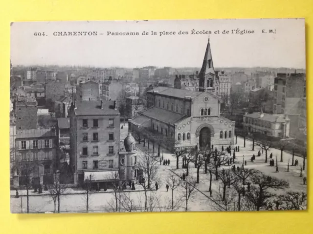 cpa CHARENTON le PONT Val de Marne PLACE des ÉCOLES ÉGLISE Restaurant E. BRETON