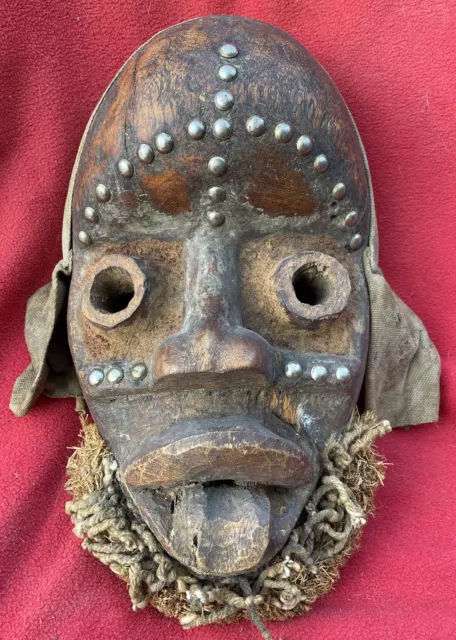 Dan Grebo Tribe Vintage Mask With Metal & Raffia Adornments ~ Liberia ~ Africa