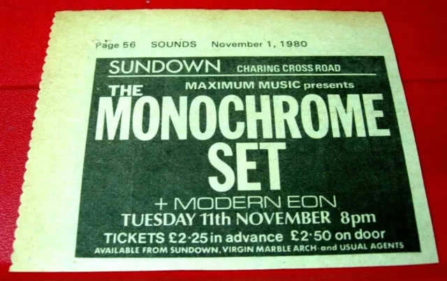 The Monochrome Set/Modern Eon Gig Vintage ORIG 1980 Press/Mag ADVERT 4"x 3.5"