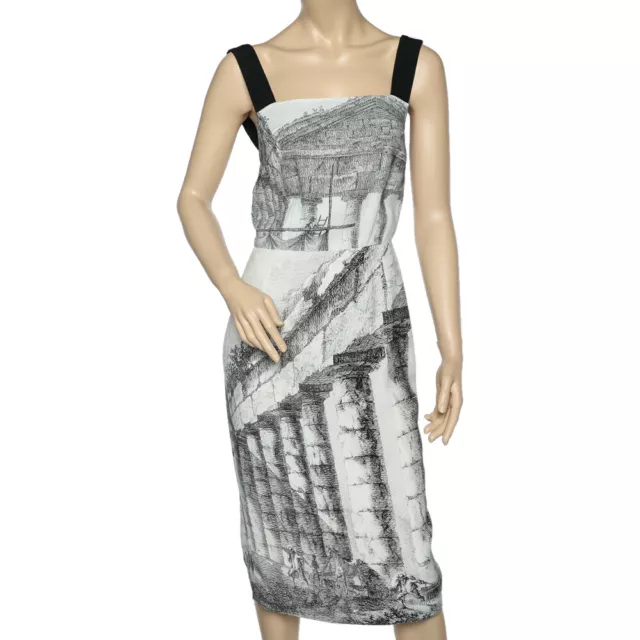 Dolce & Gabbana Monochrome Temple Printed Crepe Sleeveless Midi Dress S