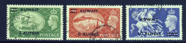 KUWAIT KG VI 1952 Surcharged GB High Values to 10/- SG 90b, SG 91 & SG 92 VFU