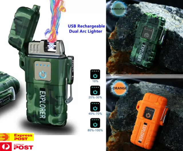 USB Rechargeable Dual Arc Plasma Lighter - Waterproof Flameless Electric Lighter