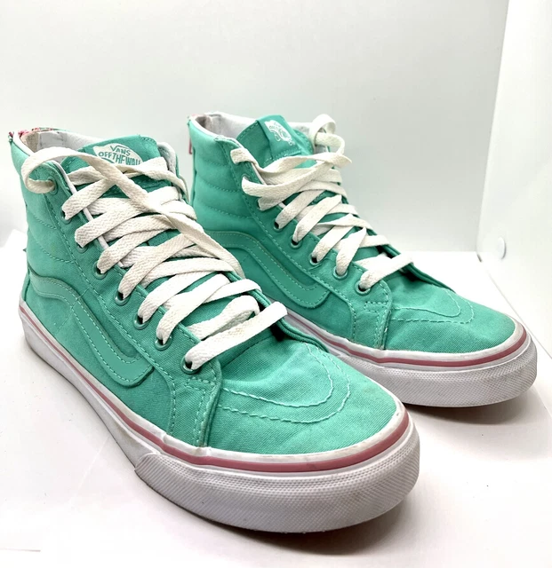 Vans High Top Teal w/ Pink Accent Zip Heel size 6.5 women’s 8