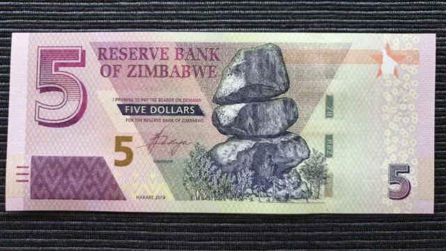 ZIMBABWE $5 Dollars 2019 P102 Prefix AF UNC Hybrid Banknote