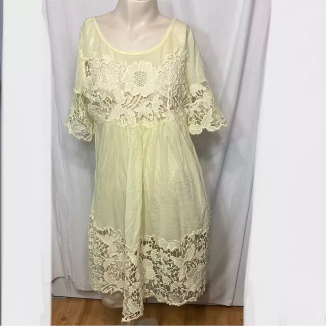 Anthropologie Holding Horses Magnolia yellow lace babydoll crochet dress size 6