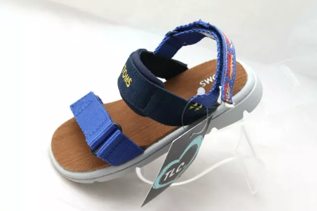 Toms Infant Boys Size 7 Blue Fabric Hook & Loop Ankle Strap Sandals