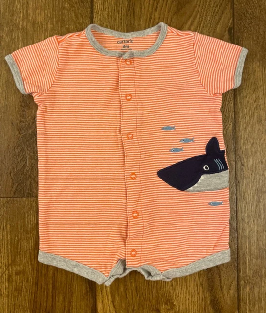 Carters Baby Boy 3 Months Outfit One Piece Romper Clothes Striped Shark Summer