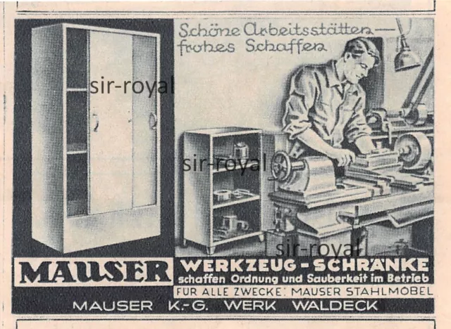 Mauser KG - Werkzeug Schränke - Waldeck - 1937 - Werbung Reklame ~9x7cm