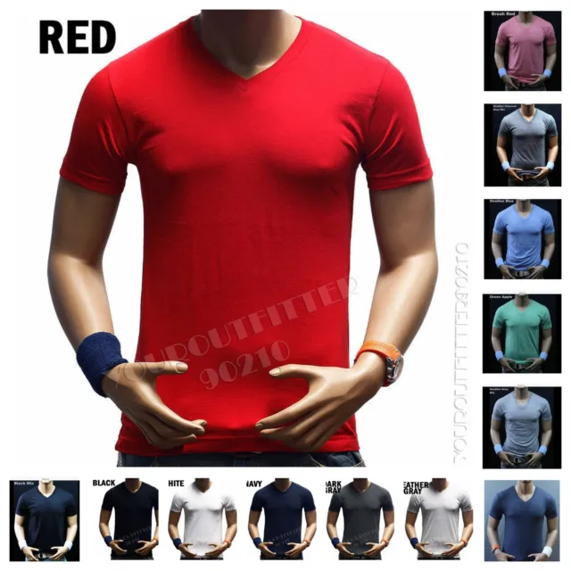 Mens V-Neck T-Shirt Slim fit Casual Muscle Fashion Casual GYM Fitness Active Tee