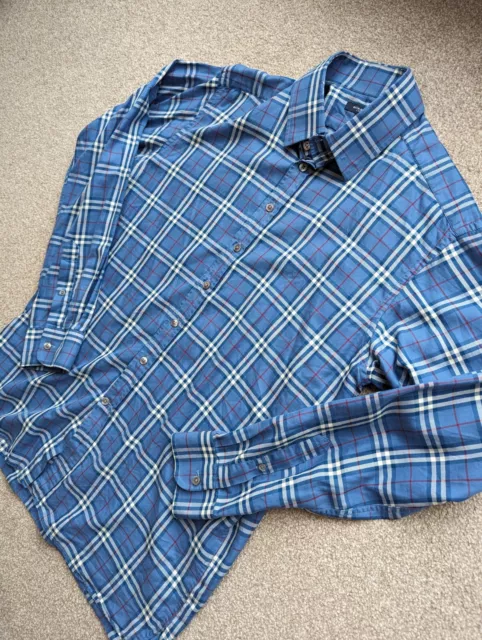 Burberry Check Shirt - Blue - Large