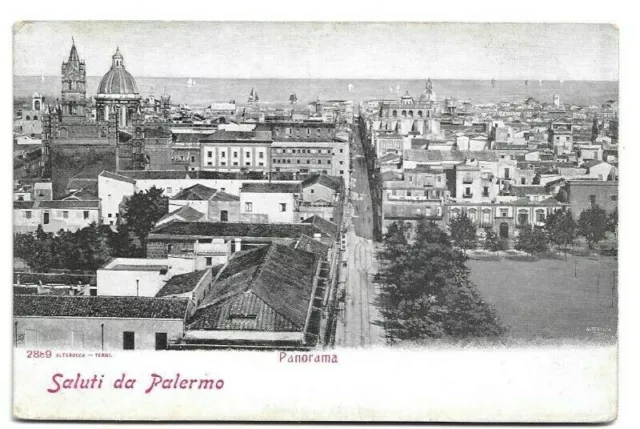 CARTOLINA DI PALERMO ,PANORAMA - SALUTI DA PALERMO non viaggiata PRIMI '900