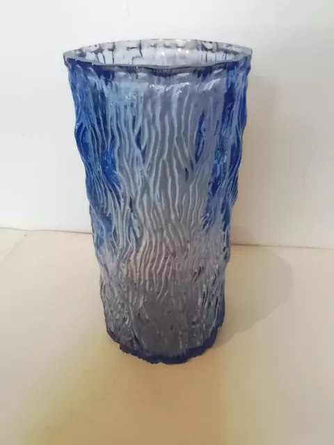 1970s Vintage Design Ingrid Glashütte Blue Glass Bark Vase