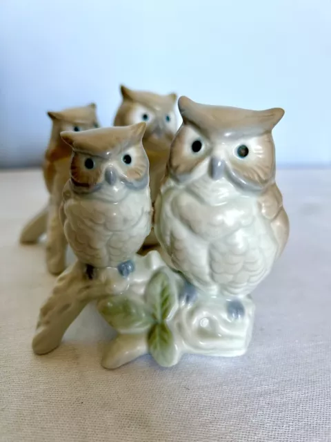 Pair of Vintage Otagiri Japan Owl on tree branch Mother n Baby porcelain