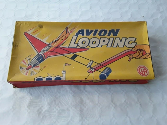 Boite ancien avion jouet tole CHR looping jolie decoration vintag