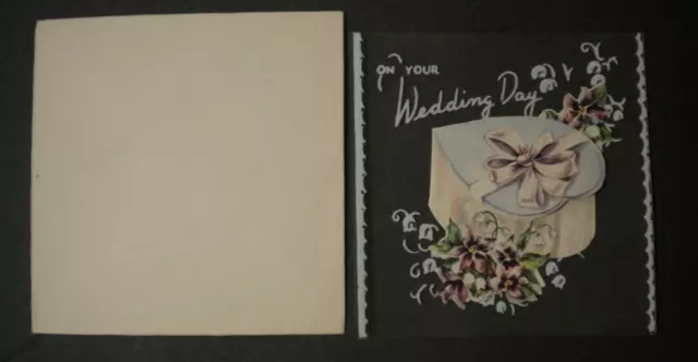 Antique Small Wedding Day Card Ring Box Fold Out Design Clear Plastic & Envelope