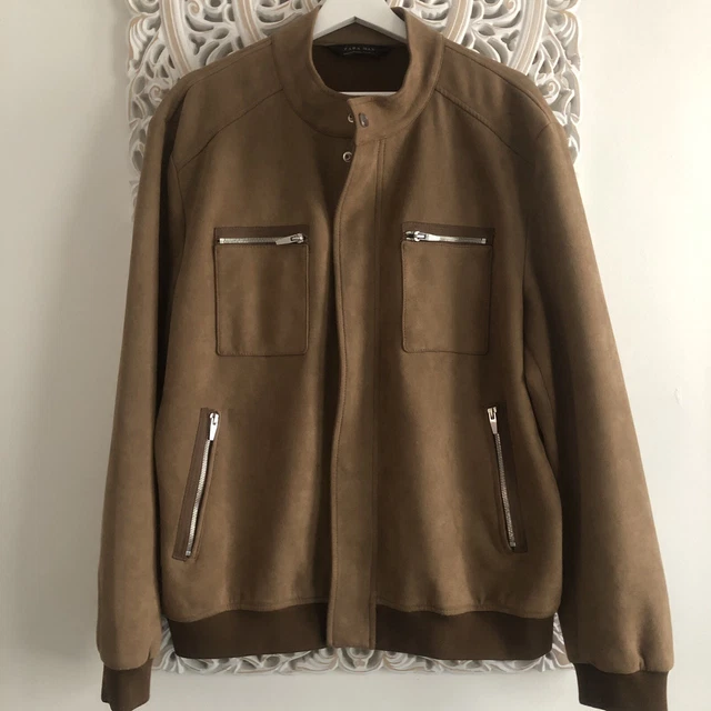 Men'S Zara Man Faux Suede Jacket Xl Light Brown/Tan Full Zip Long Sleeve  £26.51 - Picclick Uk